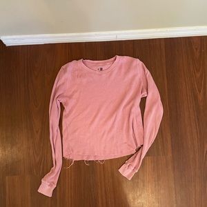 Pink Long Sleeve Waffle Knit Top